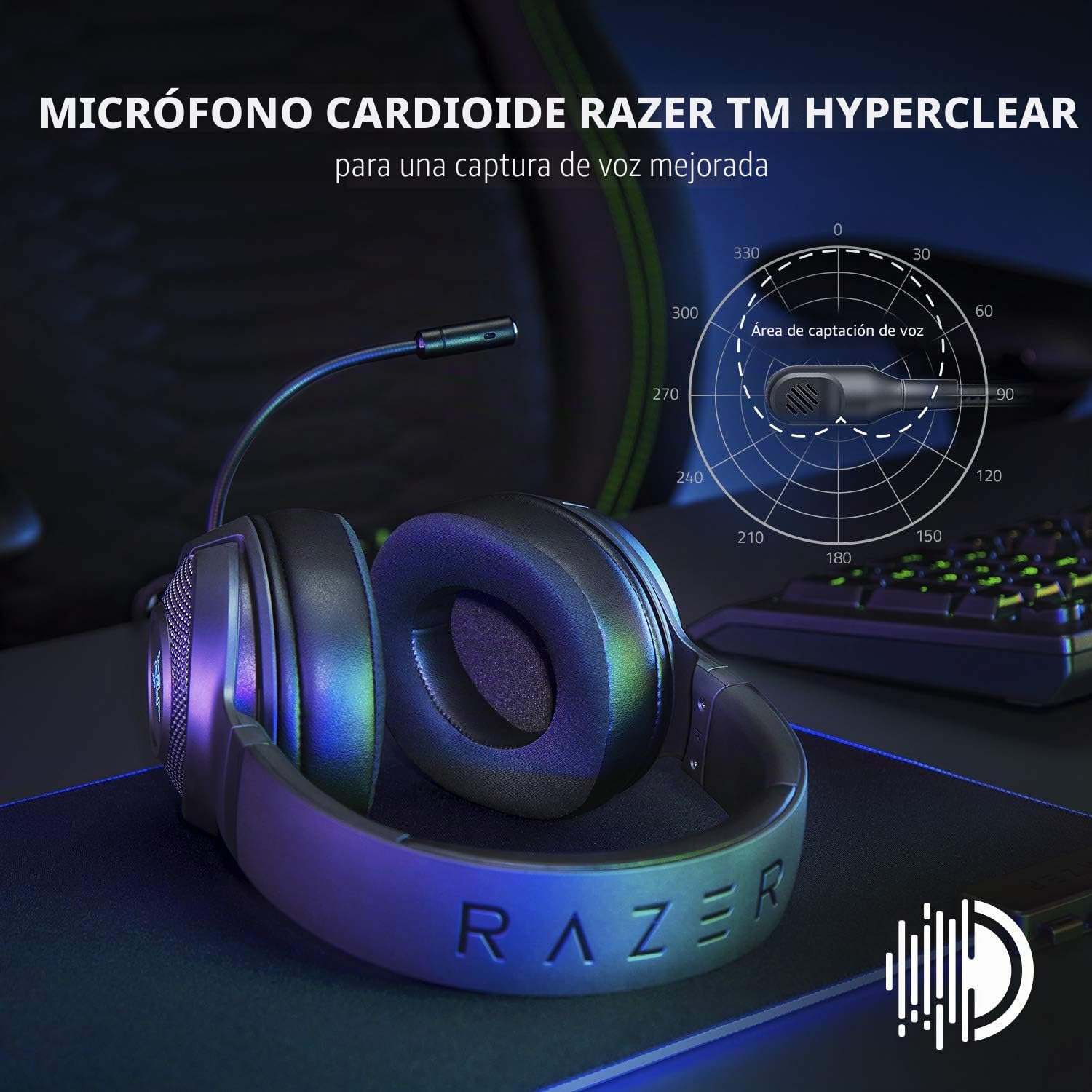 Razer Kraken V3 X - Auriculares para Videojuegos, Sonido Envolvente 7.1, Controladores Triforce de 40 mm, Micro cardioide Plegable HyperClear - Iluminación Croma RGB - para PC - Negro clásico