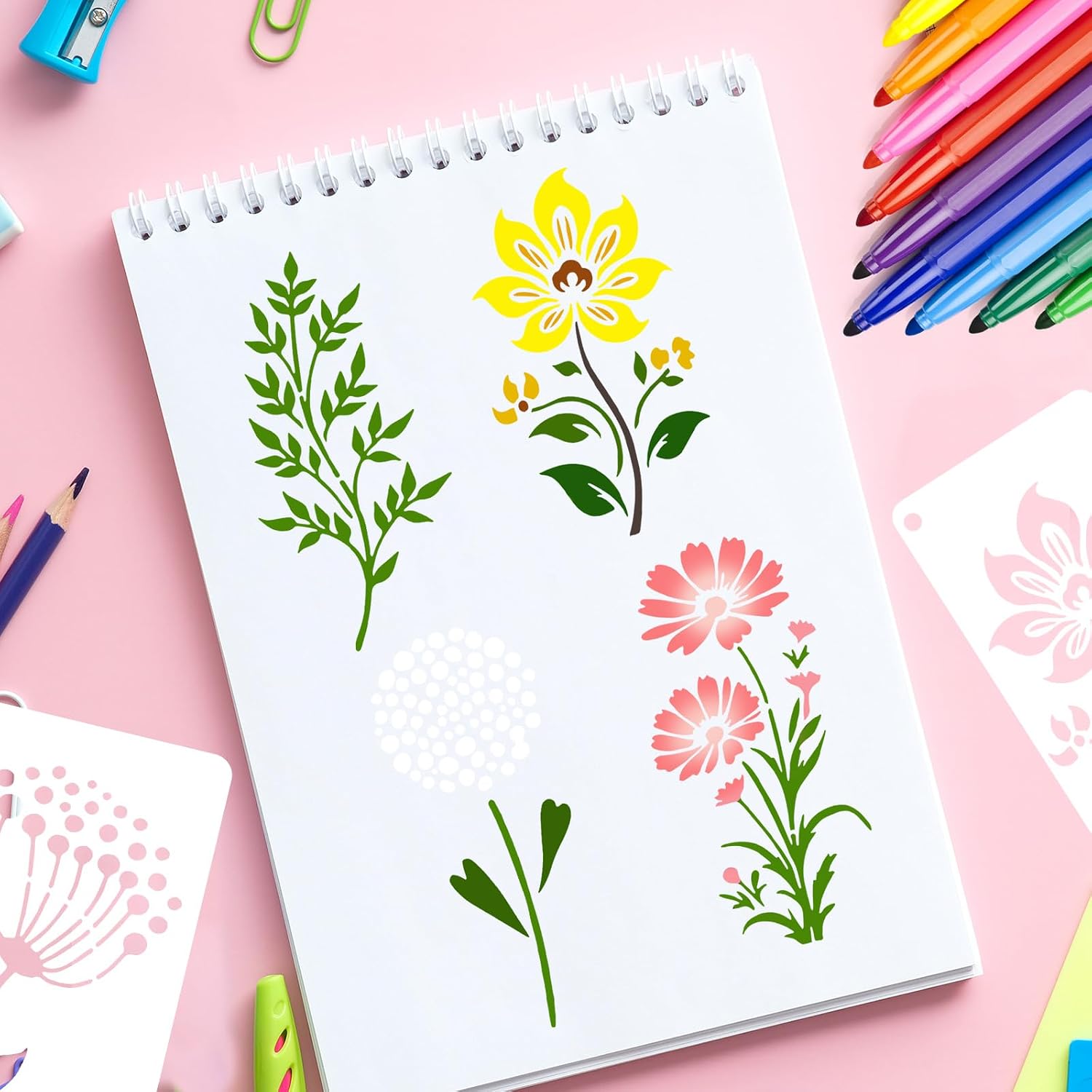 32 Pcs Wildflower Stencils for Painting on Wood,Reusable Botanical Flower Leaves Patterns Stencils Set,Plastic DIY Craft Drawing Templates for Wall Paper Canvas Furniture Card & Home Decor