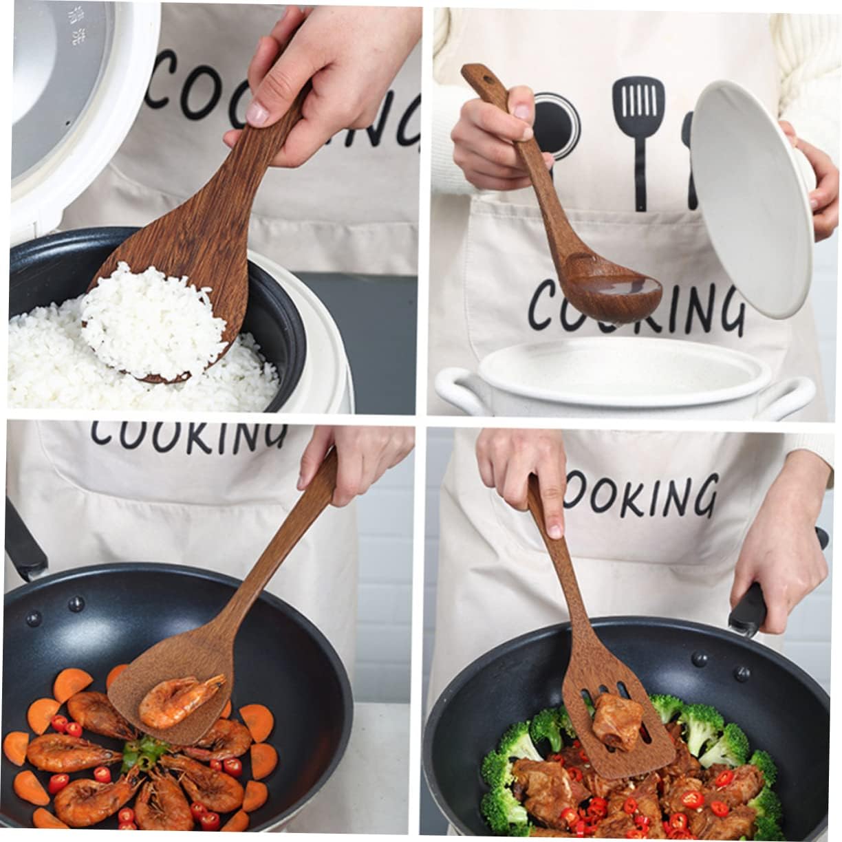 Cabilock Natural Wood Cooking Utensils Set En Spoons Soup Spoon Long Handle Spoon Serving Scoop Wood Shovel Kitchen Tableware for Home Restaurant