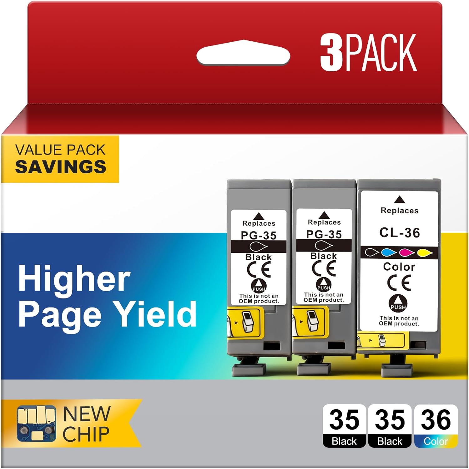 PGI-35 CLI-36 Ink Cartridges Replacement for Canon 35 36 Ink Compatible with Canon PIXMA TR150 IP110 TR160 IP100 MINI260 MINI320 Printer (2 Black,1Color)