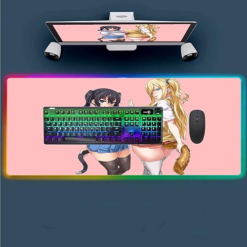 Mouse Pads Sexy Anime Girl RGB Mouse Pad Deskmat Led Gaming Mousepad Gamer Desk Mat Game Mats Mause Office Pads XXL Keyboard Pad 39.37 inch x19.68