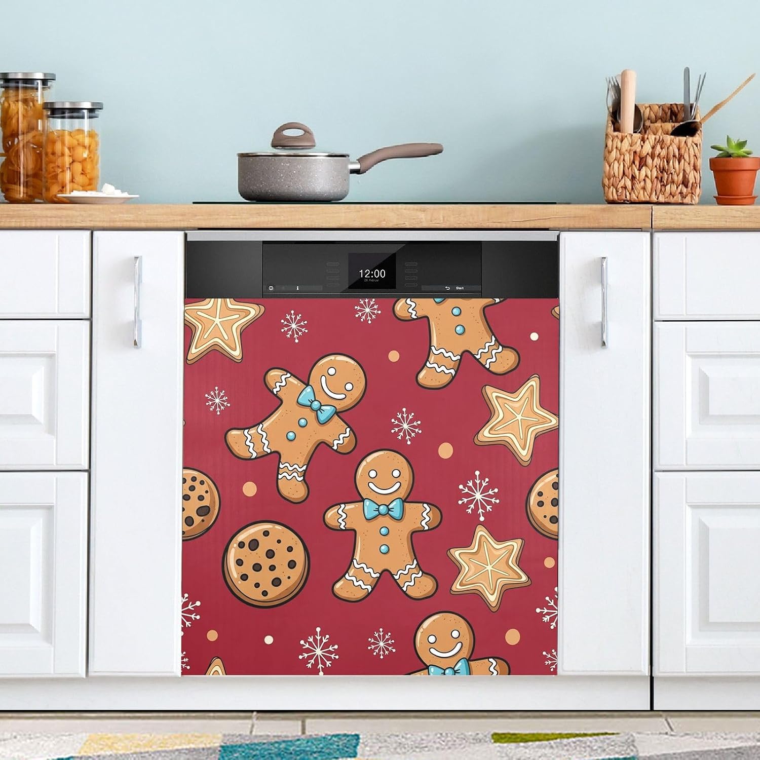 QUGRL Gingerbread Men Candy Canes Dishwasher Magnet Cover Front DoorSnowflakes Christmas Decorative Refrigerator Covers Magnetic Sheet Sticker Wash Machine Fridge Panel Decal for Kitchen Appliance 23x