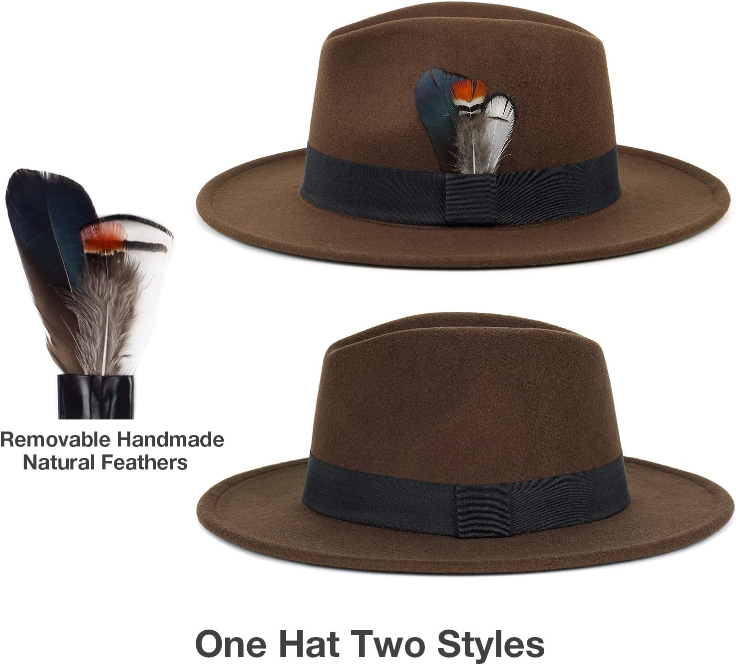 FADACHY Classic Fedora Hats for Men & Women Wide Brim Felt Hat Panama Dress Fedora Hat - Image 2