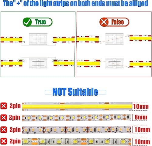 Miniatura 2 de Kit de conectores de tira de luz LED COB de 2 pines de 0.315 in, paquete de 14 tiras de mazorca sin soldadura a cable de conexión rápida, incluye