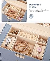 Vista 40 de Homde Regalos de Navidad de cuero sintético, enorme joyero, organizador de reloj con espejo, collar, anillo y aretes, estuche de regalo con Dorado