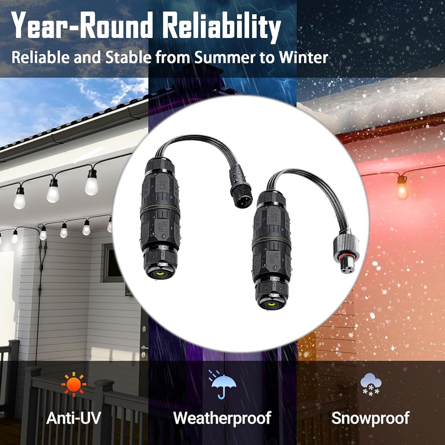 Splice Connectors for Govee Permanent Outdoor Lights, Compatible with Govee H705A H705B H705C H706A H706B H706C, IP68 Waterproof Wire Connector for Dots String Lights, Black (2 Pack)