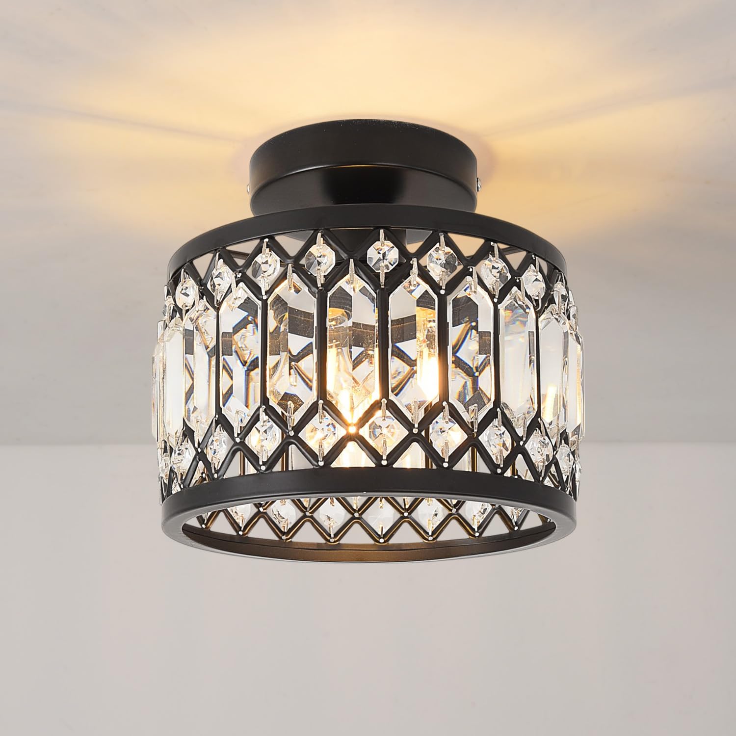 Anwio Black-E27 Base Light Fitting,Hallway Lights Ceiling,Kitchen Lights Ceiling,E27 Light Shade Ceiling,Black Chandelier,Morden Crystal Ceiling Light,Lounge Lights Ceiling (Lamp Diam 20.5Cm)
