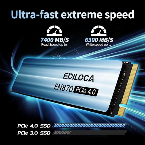 Ediloca EN870 SSD 2TB PCIe Gen4, NVMe M.2 2280, Up to 7400MB/s, Internal Solid State Drive, Dynamic SLC Cache, Compatible with PS5 and PC - 2