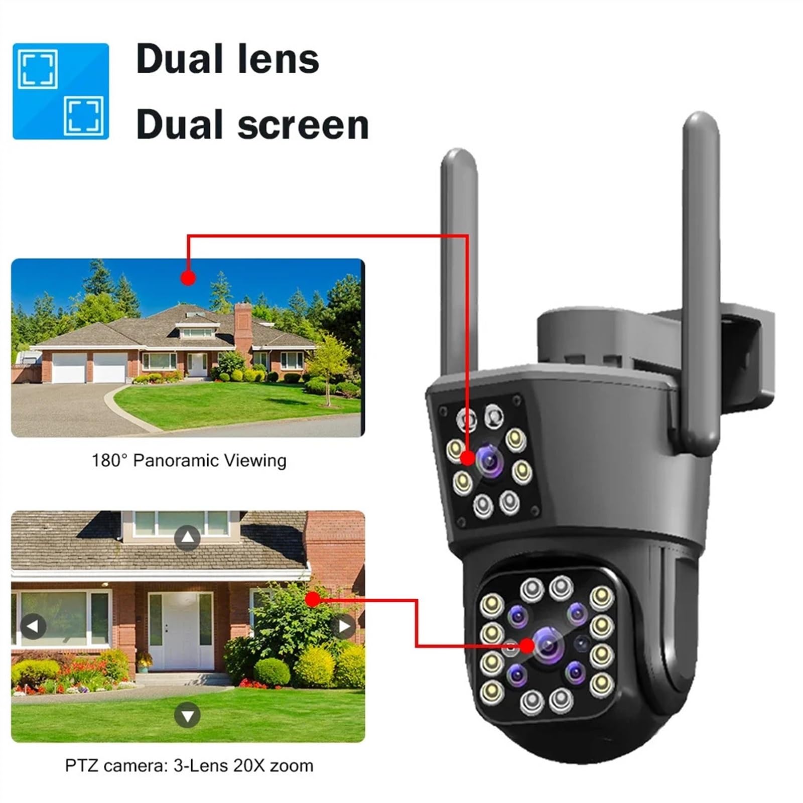 Kamera bezpieczeństwa, 4K 8MP HD kamera PTZ zewnętrzna 6MP podwójny obiektyw ekran AI automatyczne śledzenie IP CCTV nadzór audio-wideo P2P(3K 6MP add 128G)