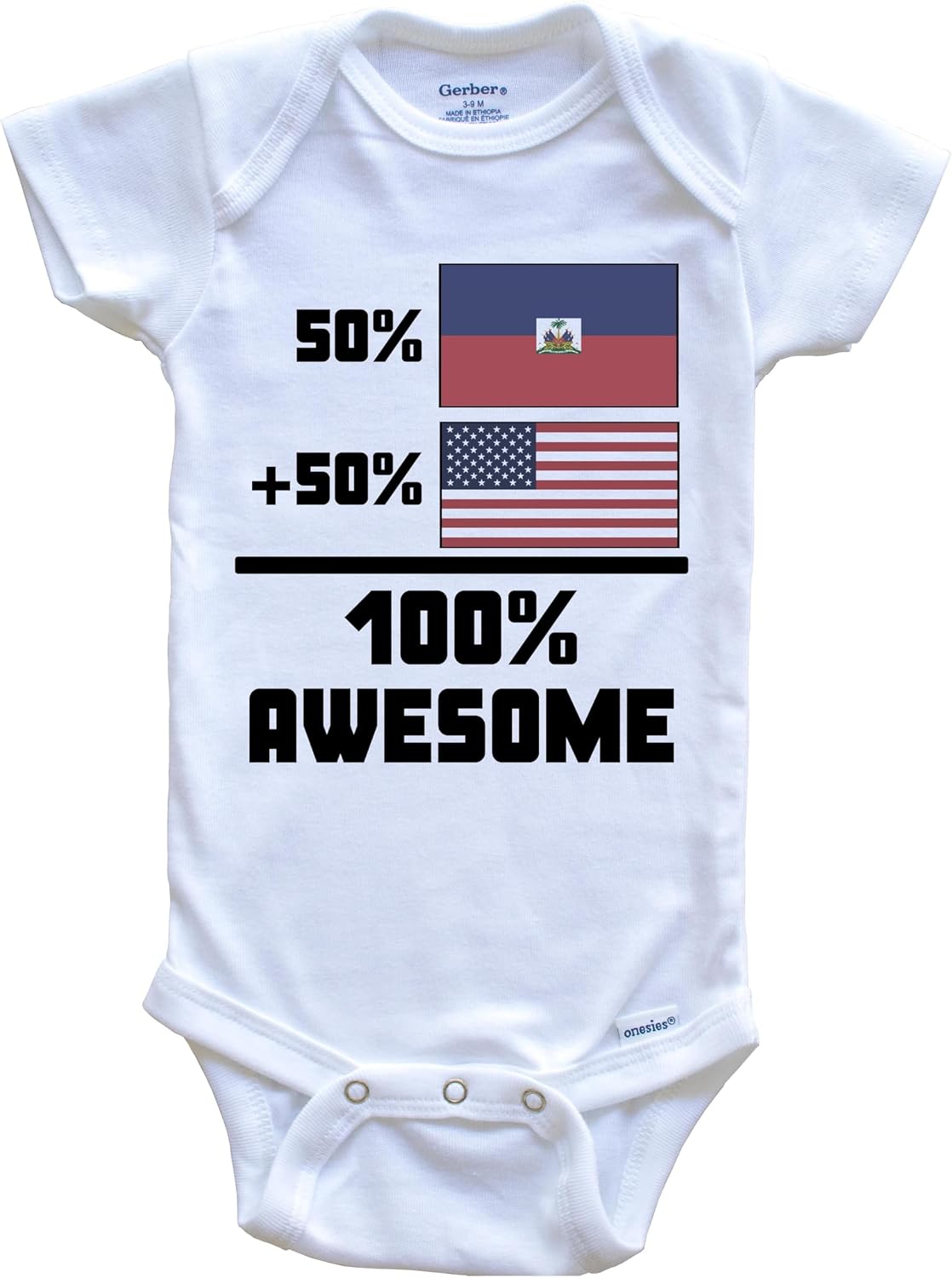 50% Haitian 50% American 100% Awesome Funny Flag One Piece Baby Bodysuit