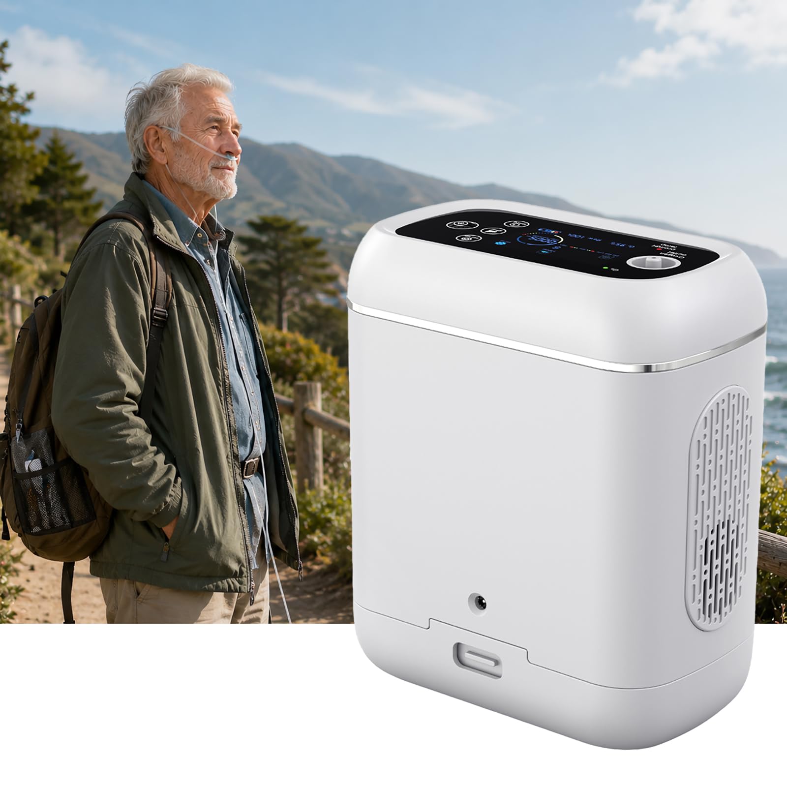 Mobil Sauerstoffkonzentrator mit Akku & Rucksack | Sauerstoffkonzentration 95 ± 3%, Sauerstoffgerät für Autos, Ausflüge und Reisen, mit Ai-Chip, Pulsmodus, Anleitung in Deutsch
