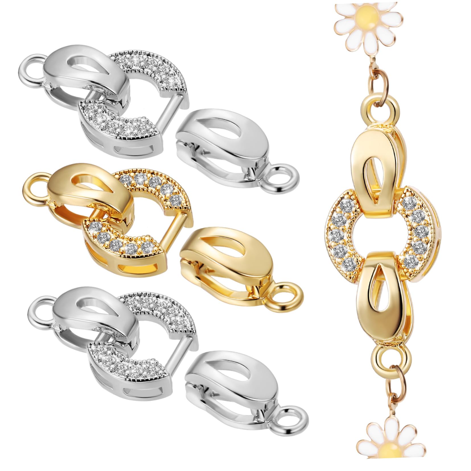 6 Chiusure Pieghevoli Per Gioielli Fai Da Te, 3 Stili In Ottone Con Zirconia, Platino, Per Collane E Bracciali