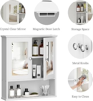 Shintenchi Bathroom Medicine Cabinet with Mirror, Wall Mounted, White
