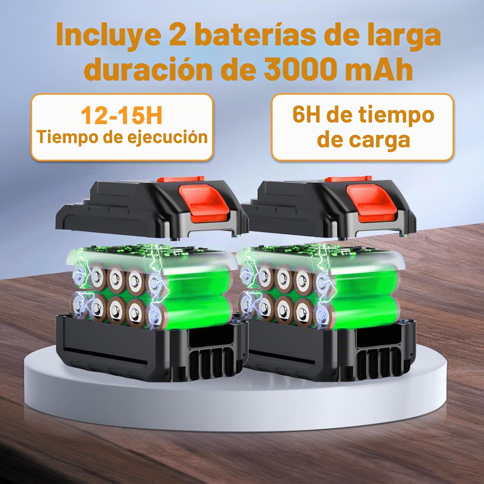 JIMACRO 2 Velocidades Ventilador Camping con 2 * 3000mAh Batería Recargable, Ventilador de Sobremesa, 12-15 Horas, Ventilador a Pilas Recargable para Biblioteca Oficina Picnic
