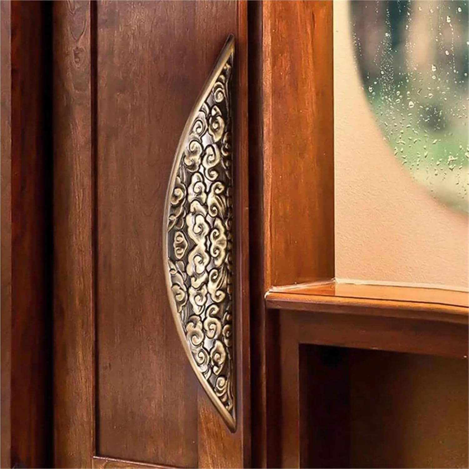 Antique Drawer Pulls Curve Cabinet Door Handles Kitchen Cupboard Pulls and Knobs Drawer Decoration Furniture Hardware 1Pcs(Bronze Pattern -64mm)