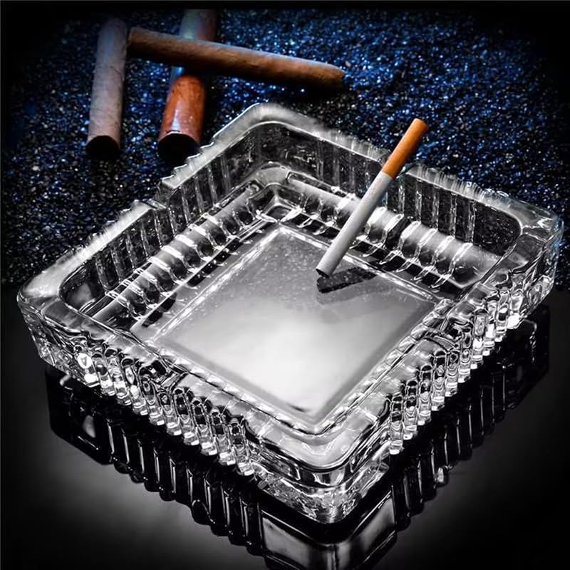 Ashtray, 7x7 inch Large Glass Ashtray for cigarette cigar, Crystal Ash tray | Clear Glass Square Cigar Ashtrays, Ash trays for Cigarettes for Home Outdoor Patio Office Gifts for Men Father Dad