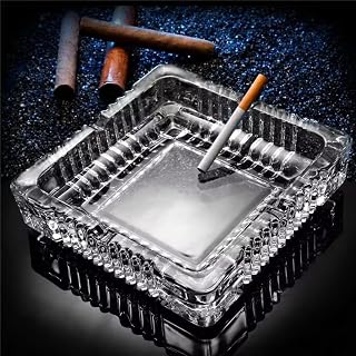 Ashtray, 7x7 inch Large Glass Ashtray for cigarette cigar, Crystal Ash tray | Clear Glass Square Cigar Ashtrays, Ash trays for Cigarettes for Home Outdoor Patio Office Gifts for Men Father Dad