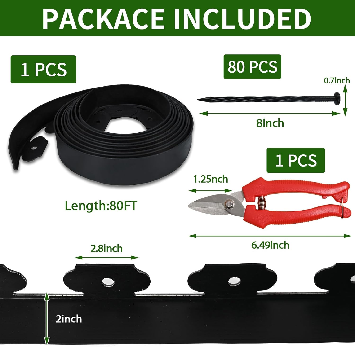 No Dig Lawn Edging Kit,80 FT Landscape Edging Border with Stakes fit for Lawn,Flower Garden,Grass,Lawn Edging,The Yard (Black)