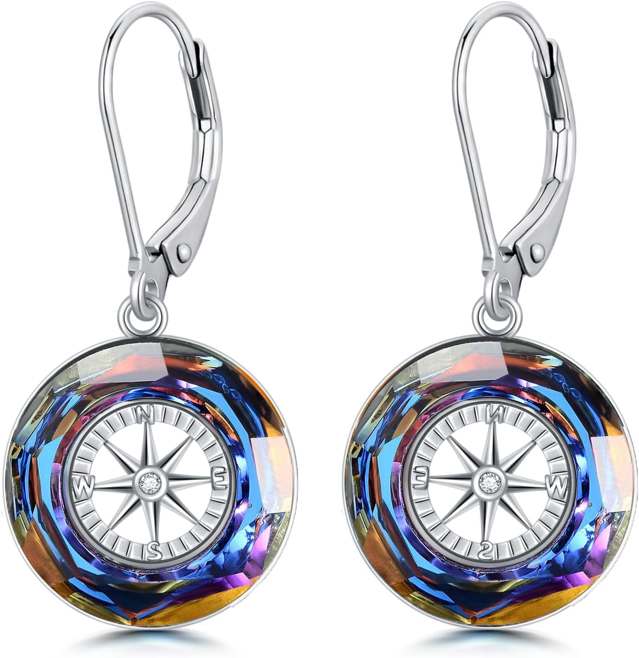 925 Sterling Silver Compass Earrings with Crystal, College Graduation Jewelry Gifts for Women