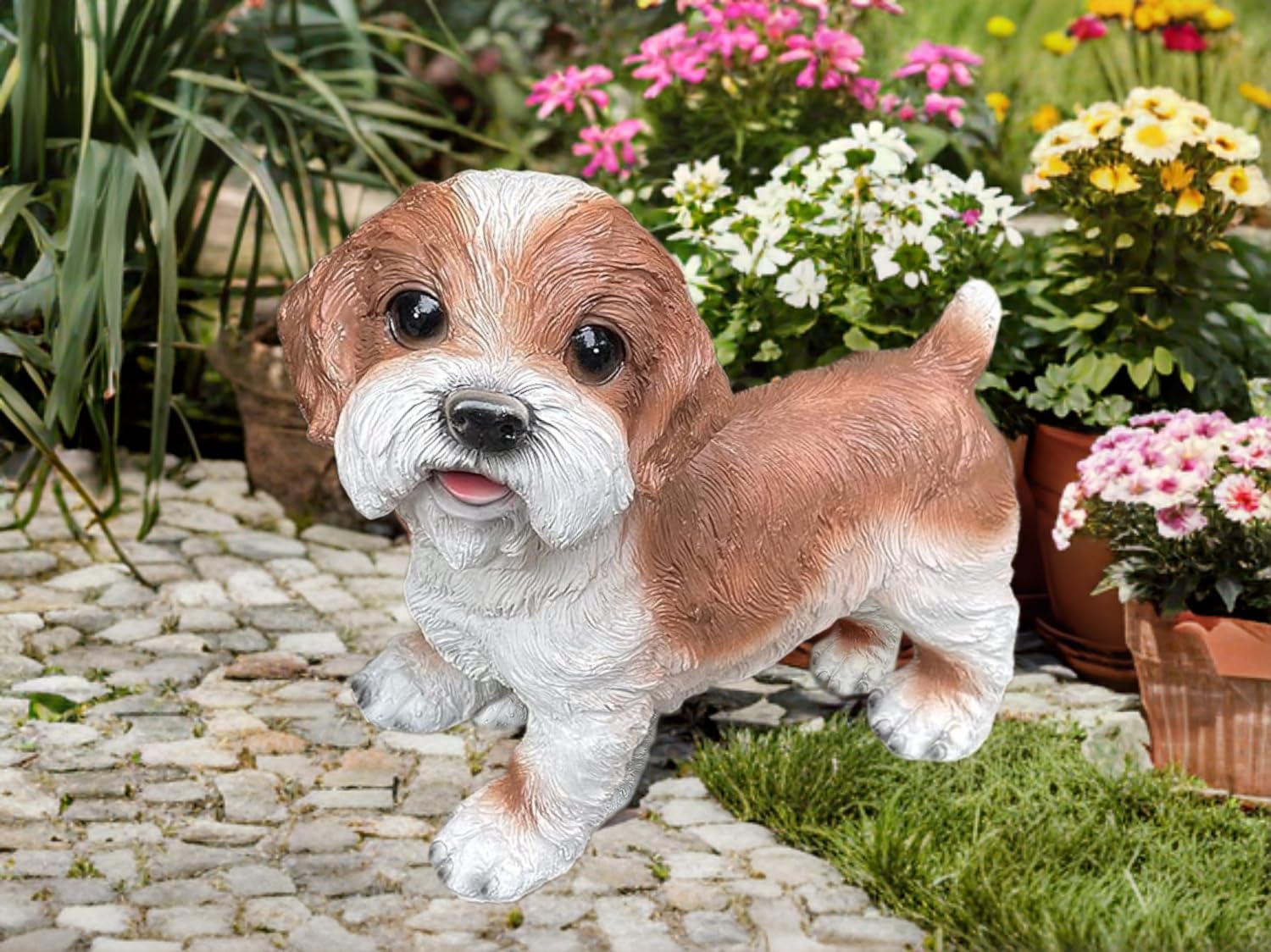 Dog Garden Sculpture Resin Pet Animal Statue Shih Tzu Sculpture outdoor Figurines Law Ornament Yard Decoration Patio Balcony decorative Pets Puppy decor for living room NEW GIFT (Brown Shih Tzu) — image 1