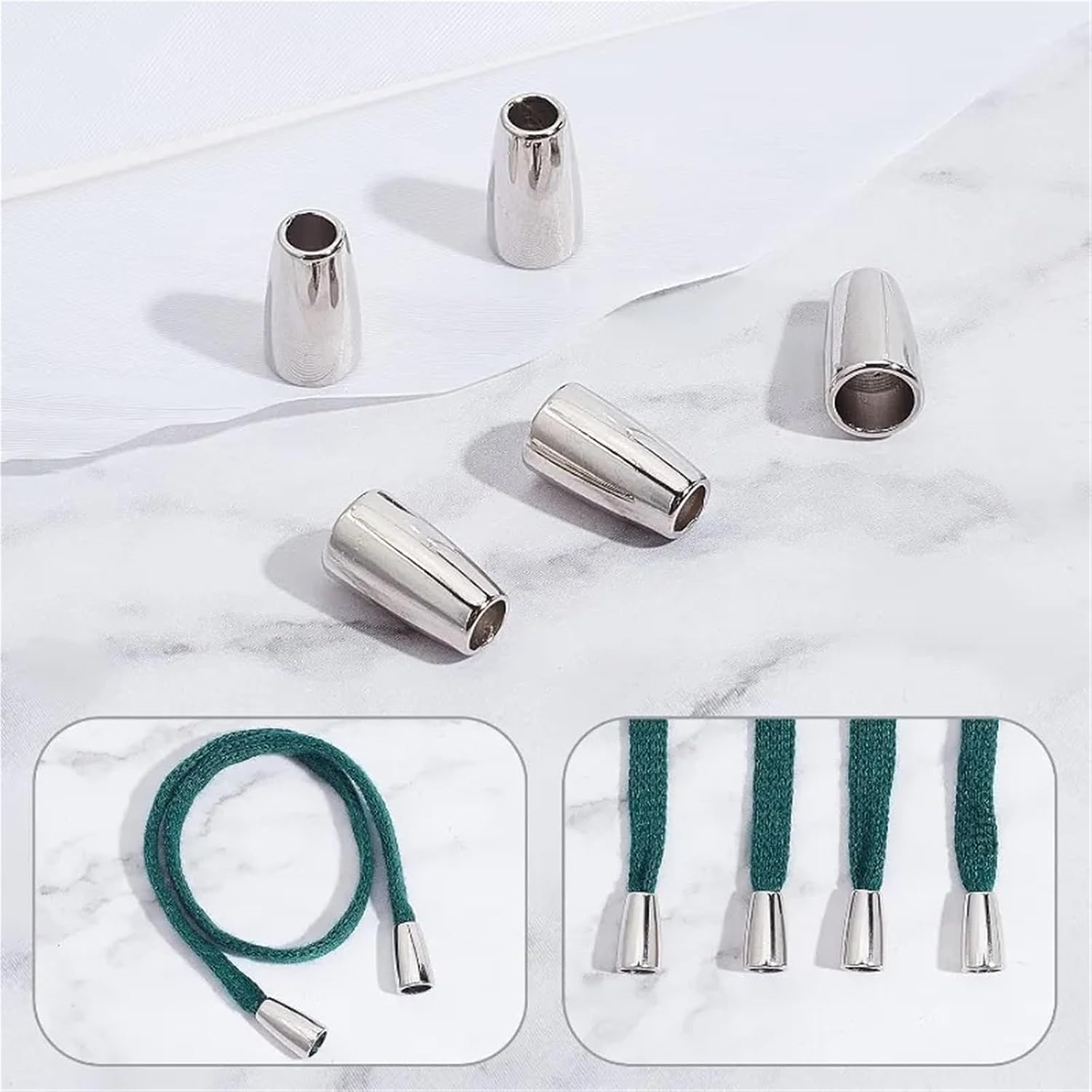 Metal Cord Locks Rope Stopper 120 Pcs Metal Bell Stopper Conical Bells Cord Rope Locks Fastener Ends Zipper Pull Toggle Clip Cone Lock for Lanyard