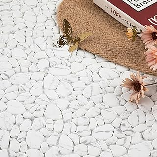 Diflart Pebble Tile for Shower Floor, White Marble Veins Oval,Pebble Backsplash for Kitchen Bathroom Wall and Floor Tile