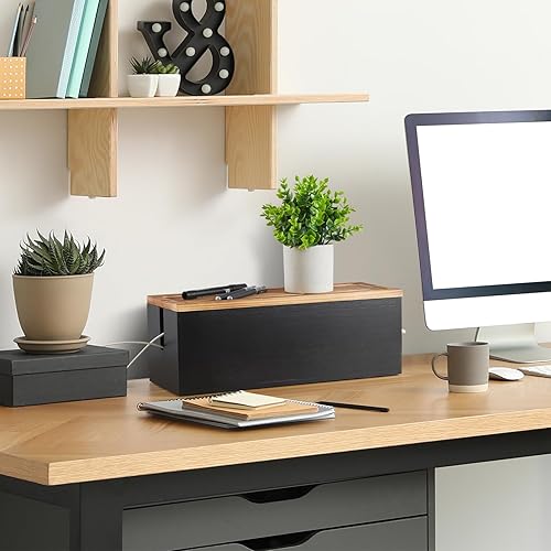 Miniatura 6 de Bivvclaz Caja grande de organización de cables, caja organizadora de cables de madera para escritorio, piso, oficina para ocultar cables de
