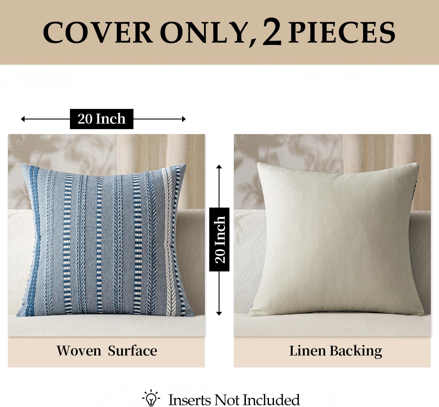 ANRODUO Pack of 2 Boho Throw Pillow Covers 20x20 Inch Farmhouse Decorative Couch Pillow Cases Jacquard Cushion Cover Neutral Accent Pillows of Bed Sofa Bedroom Living Room Home Decor, Navy Blue - Image 5