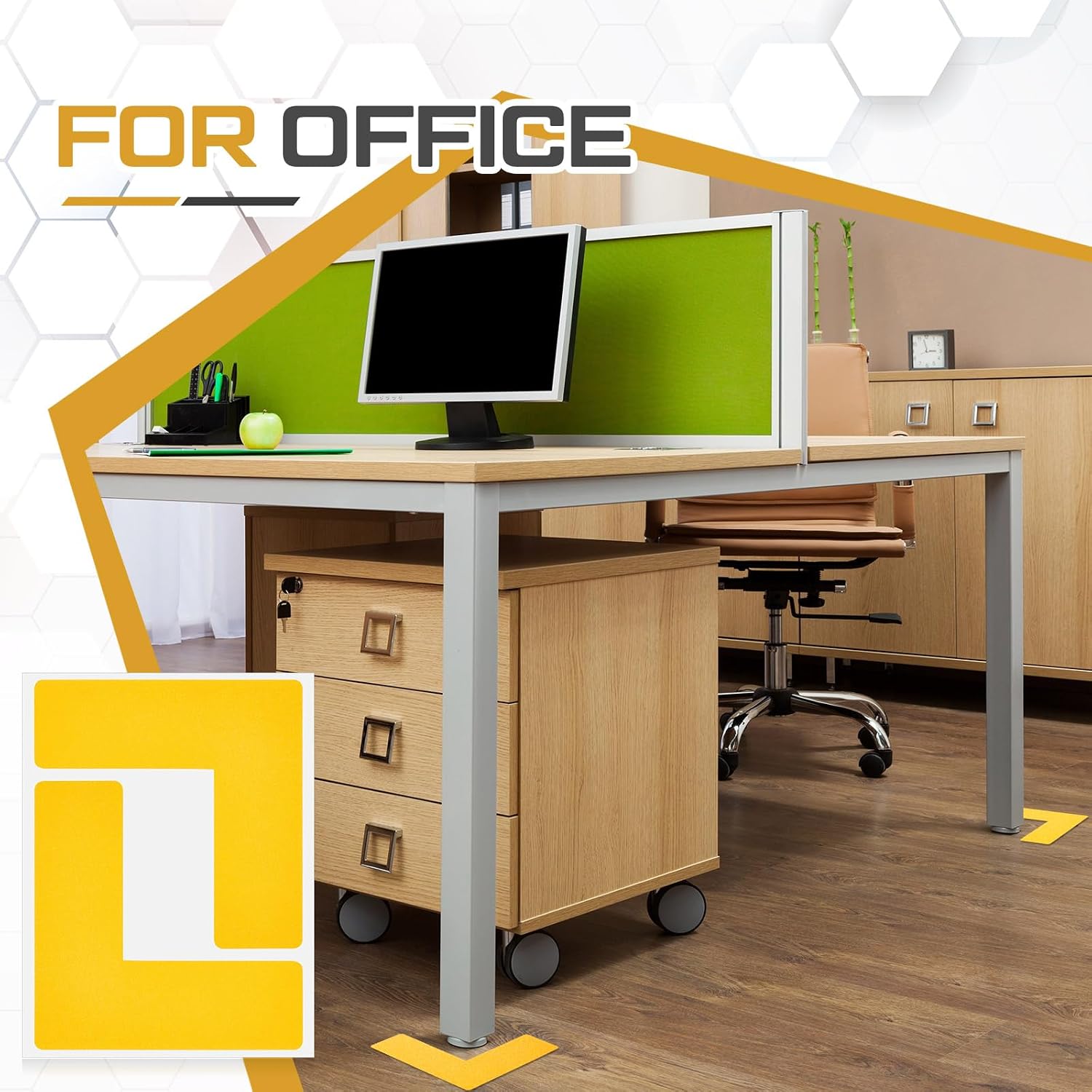 Honoson 50 Pack 5s Location Marking Corner 6 x 6 x 2 Inch L Shaped Floor Marker by Graphical Warehouse for Office Desk Table Top, Warehouse Floor, Yellow