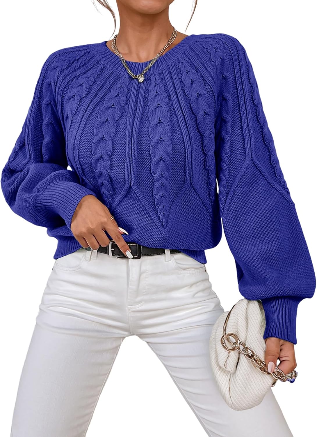 Dokotoo Womens Sweaters Crewneck Long Sleeve Cable Knit Chunky Sweater Tops Fashion 2025 Fall Outifits