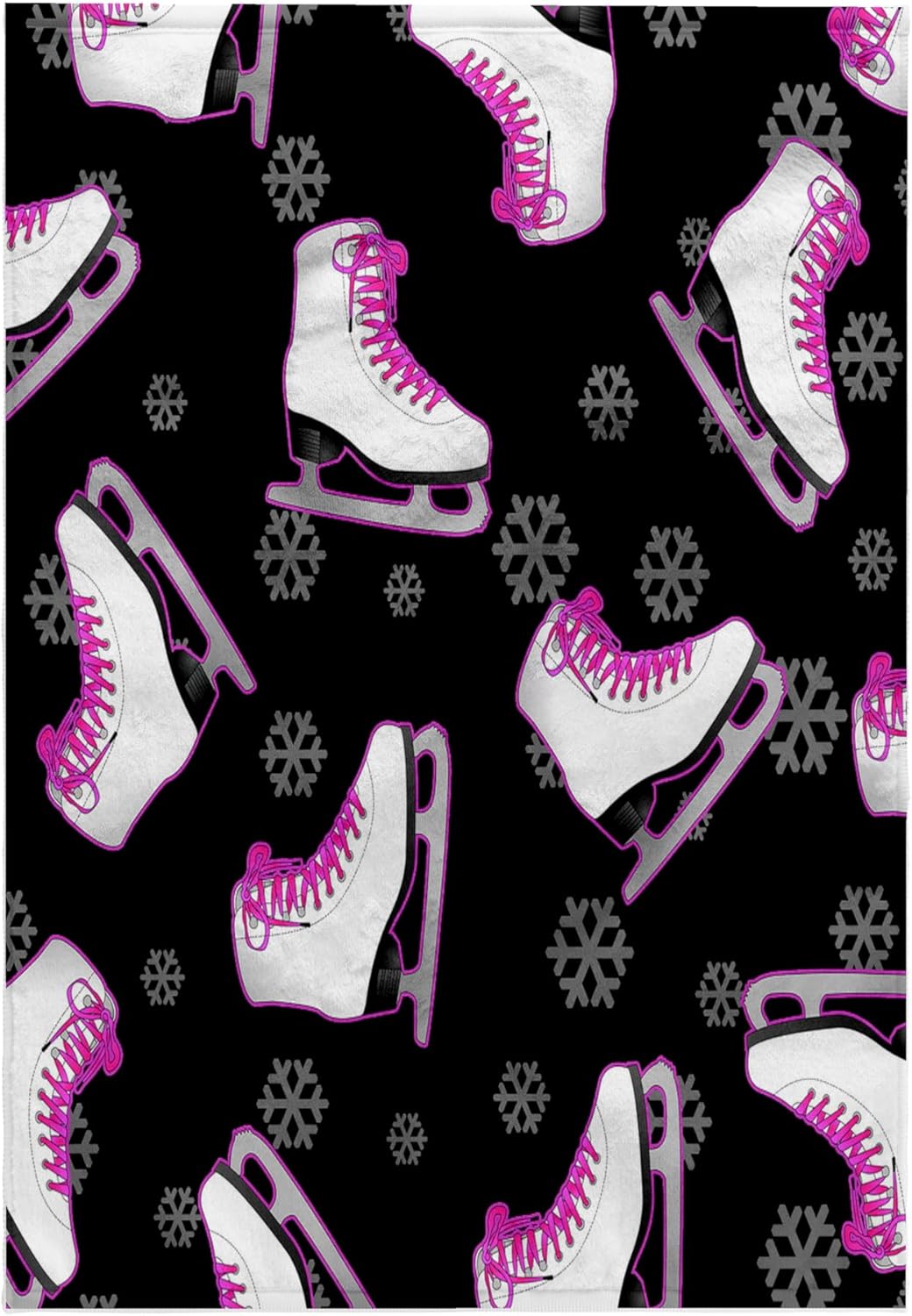 3dRose Figure Skating - Skate and Snowflake Print - Black and Pink 22x30 Bath Hand Pool Towel