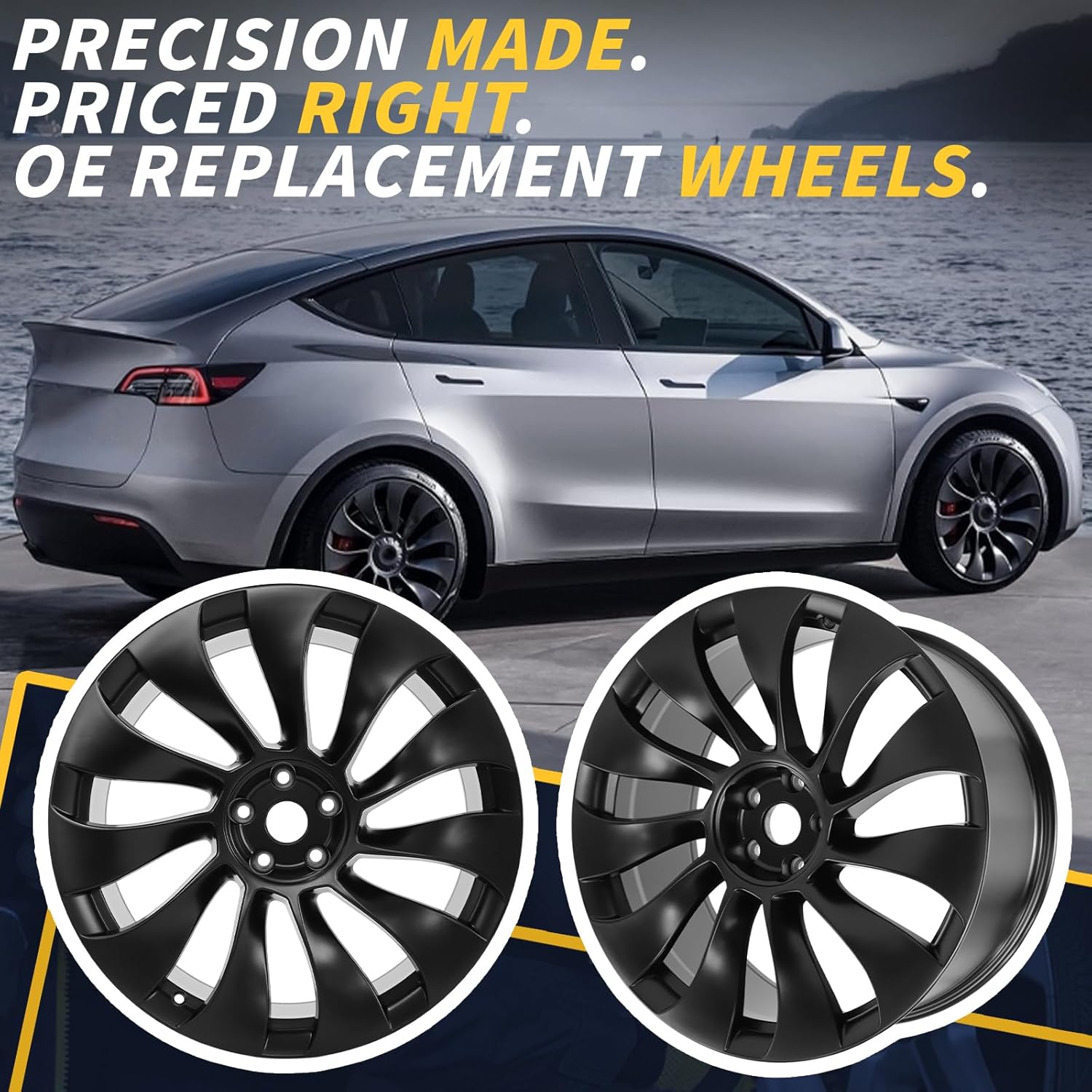 21" 21x10.5 Inch New Rear Wheel Rim Compatible with Tesla Model Y 2020 2021 2022 2023 2024, Black Alloy Rim OEM Direct Replacement Rims, 118822700B