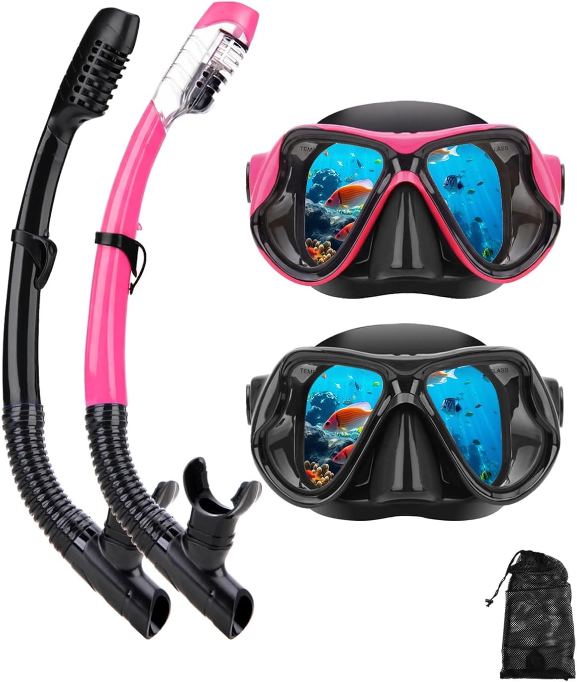 Snorkeling Gear for Adults Snorkel mask Set Scuba Diving mask Dry Snorkel Swimming Glasses Swim Dive mask Nose Cover Youth Diving