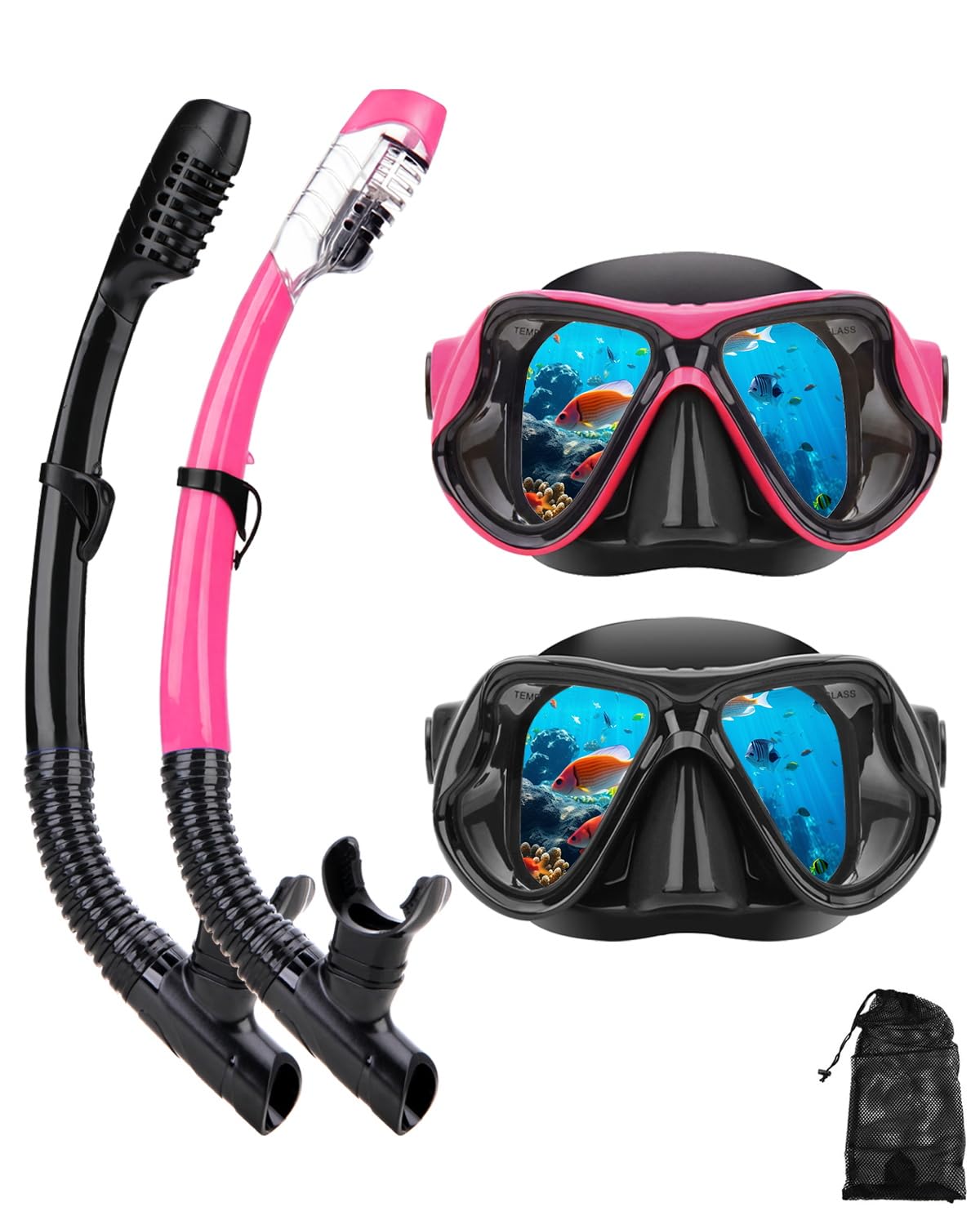 Snorkeling Gear for Adults Snorkel mask Set Scuba Diving mask Dry Snorkel Swimming Glasses Swim Dive mask Nose Cover Youth Diving