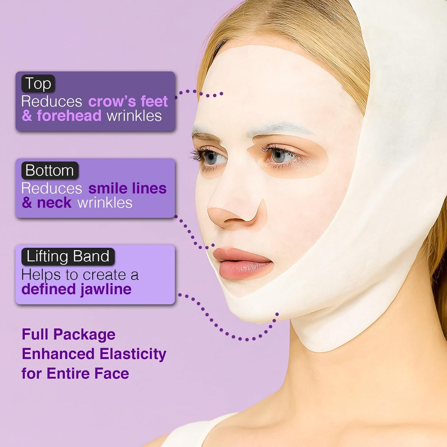 SKYBDY BIO Lifting-Sil Full Face Mask | NAD+, NMN, Collagen & Peptides | Tightens Jawline & Neck | Reduces Wrinkles & Lines | Firming & Hydrating | 4 Sheets + Bonus Lifting Band - Image 3