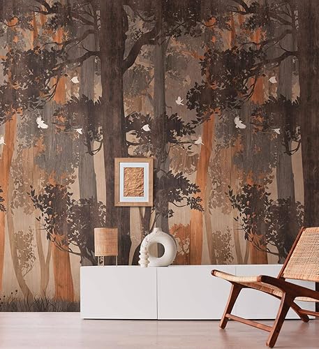 Miniatura 4 de CONCORD WALLCOVERINGS  Papel tapiz floral para dormitorio, diseño de pájaros del bosque, marrón, naranja y beige, 63 pulgadas de ancho x 110