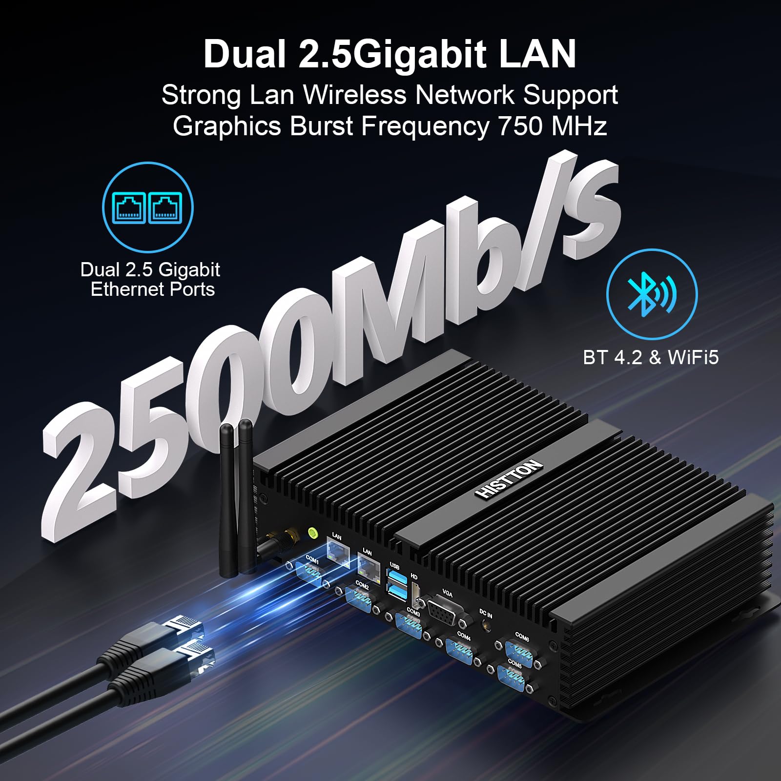 HISTTON Mini PC sans Ventilateur Core i7-8550U, 16 Go DDR4 RAM 512 Go SSD