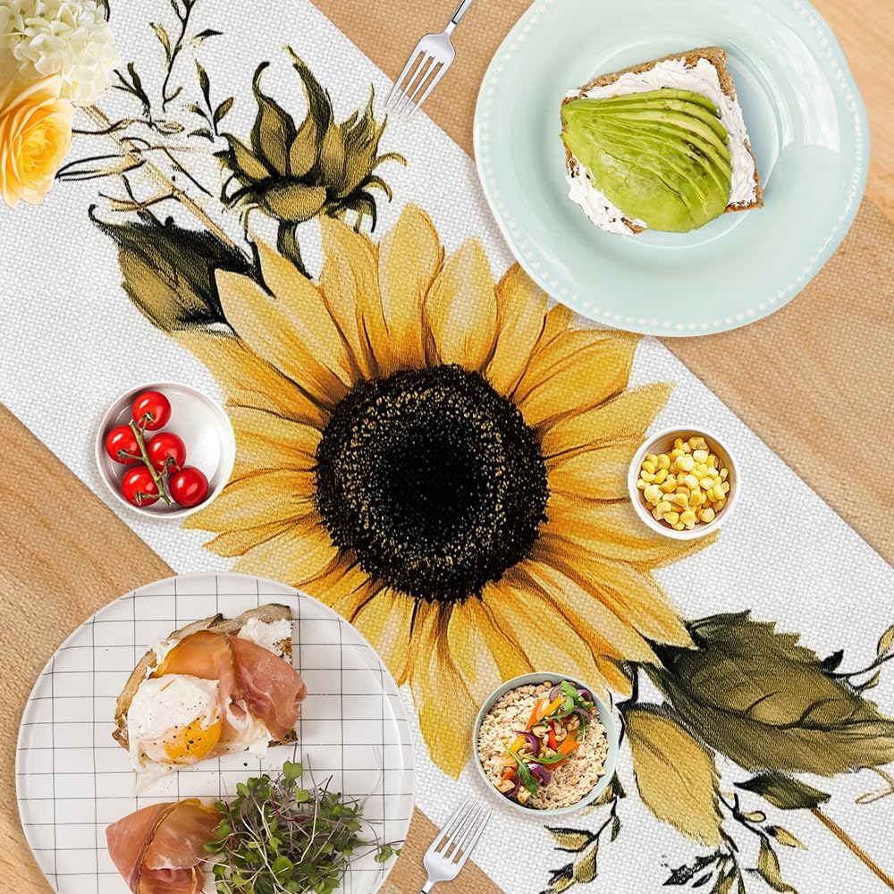 ANNA QUEEN Sunflower Table Runner 13 x 72 Inch for Dining Table,Spring Table Runner Seasonal Kitchen Dining Table Decoration for Home Party Decor