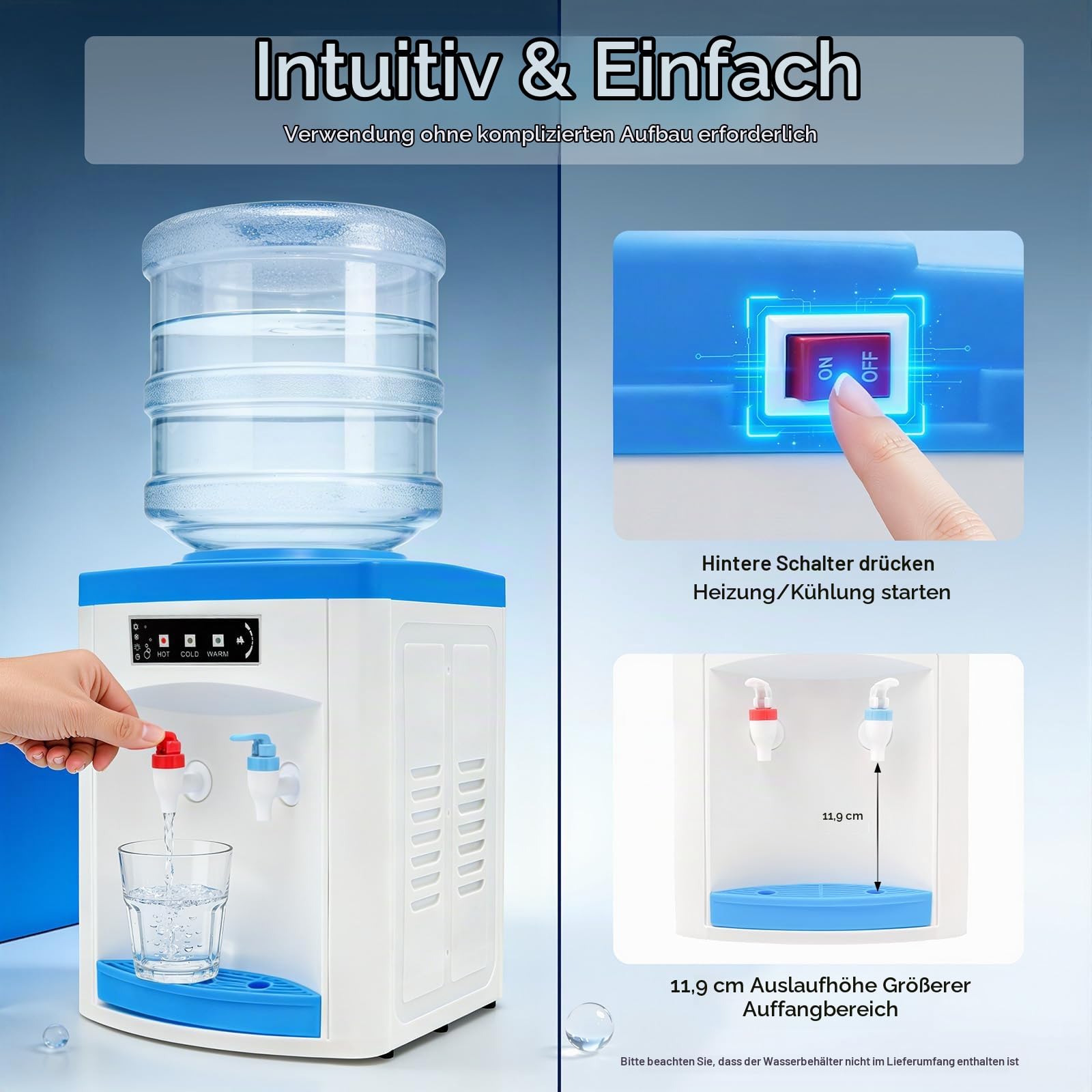 550W Heiß und Kalt Wasserspender, 220V Elektrischer Tischwasserspender, für 5-18L Wasserflaschen, mit Kontrollleuchten und Abnehmbarer Tropfschale, Ideal für Büro, Zuhause und Küche