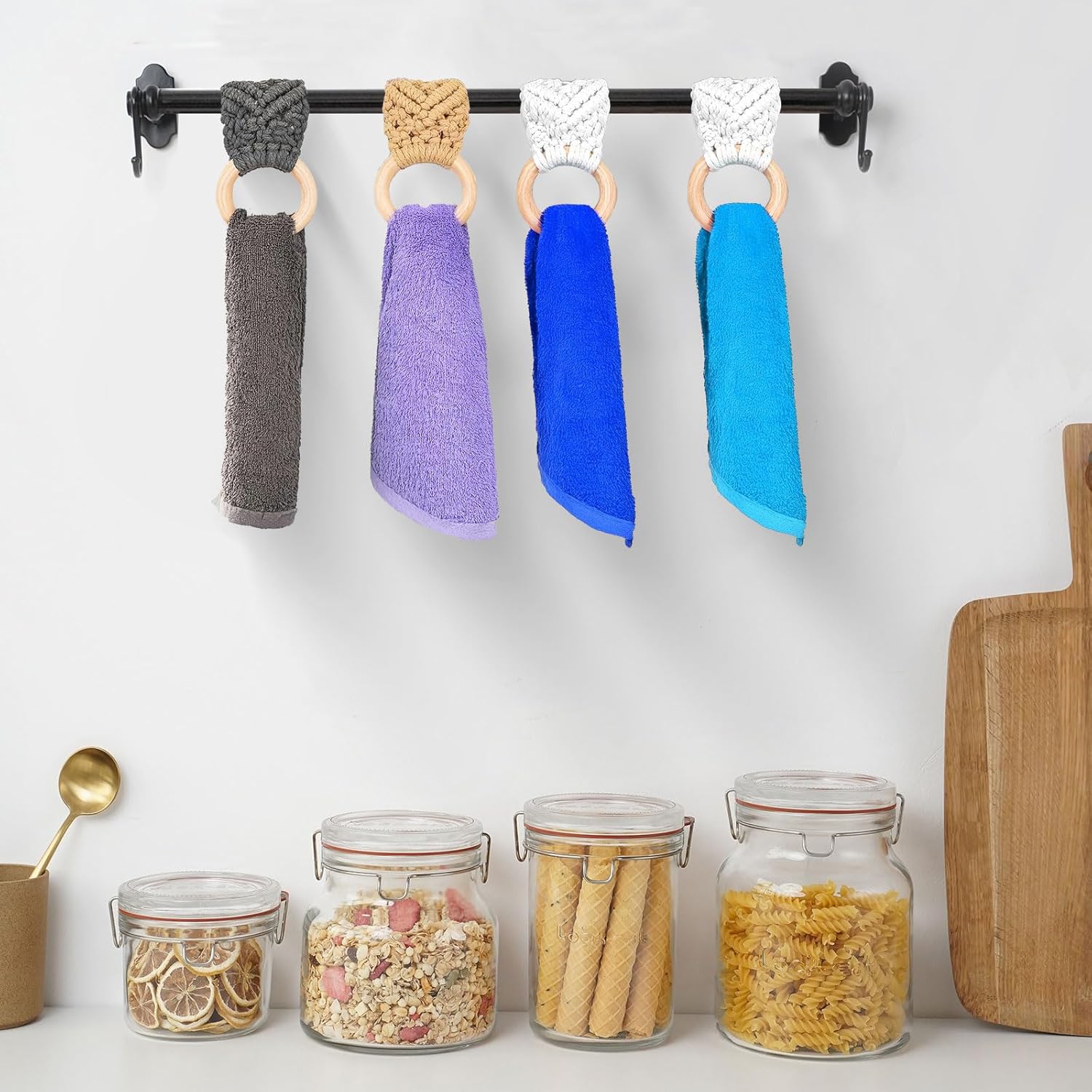 2Pcs Macrame Towel Holder Ring | Kitchen Towel Clips for Oven Handle | Crochet Towel Holder | Crochet Towel Holder Rings for Hanging Kitchen Towels (Aqua Green)