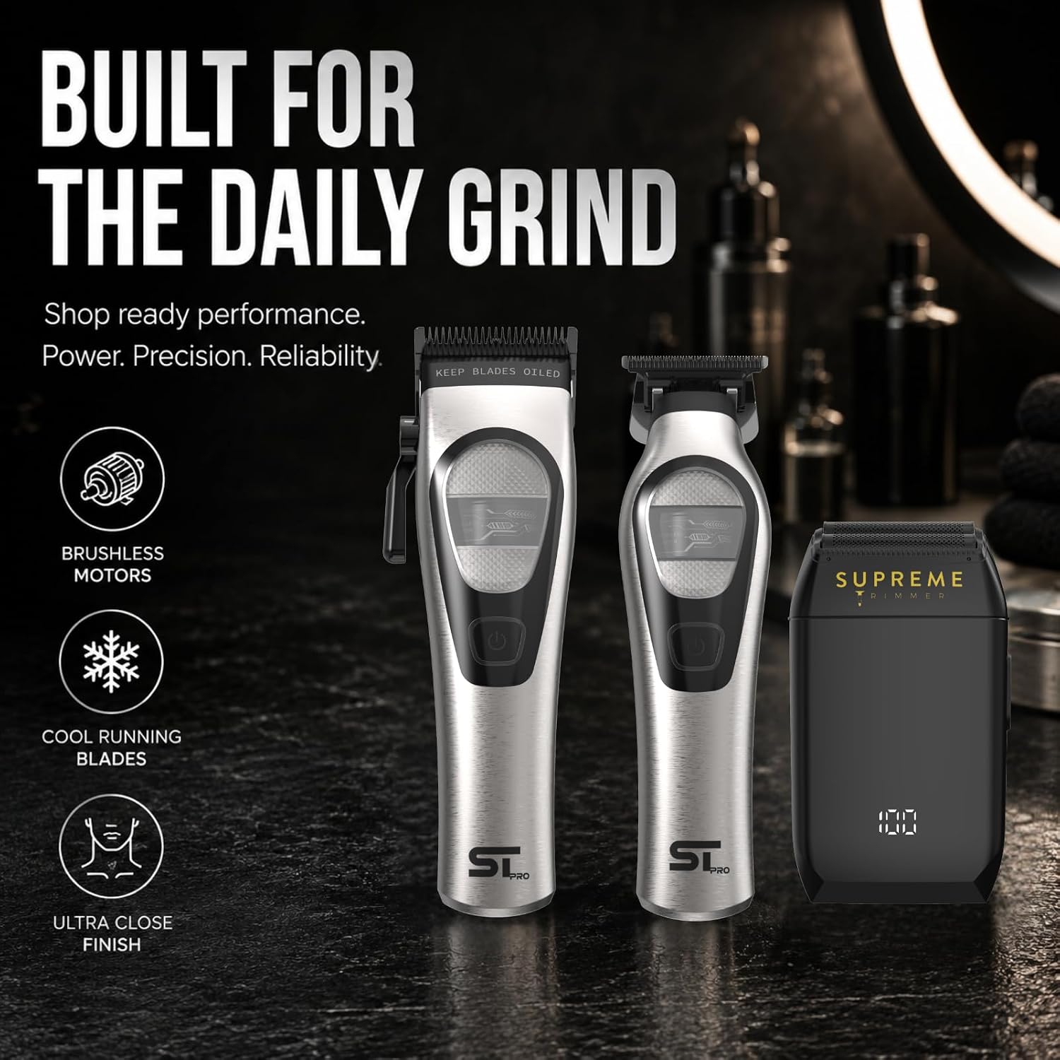 Supreme Trimmer 3-in-1 Barber Bundle | TORQ Clipper & Trimmer Kit with Crunch Foil Shaver | Professional Low Noise Mens Barber Tools with Detachable Blade Systems