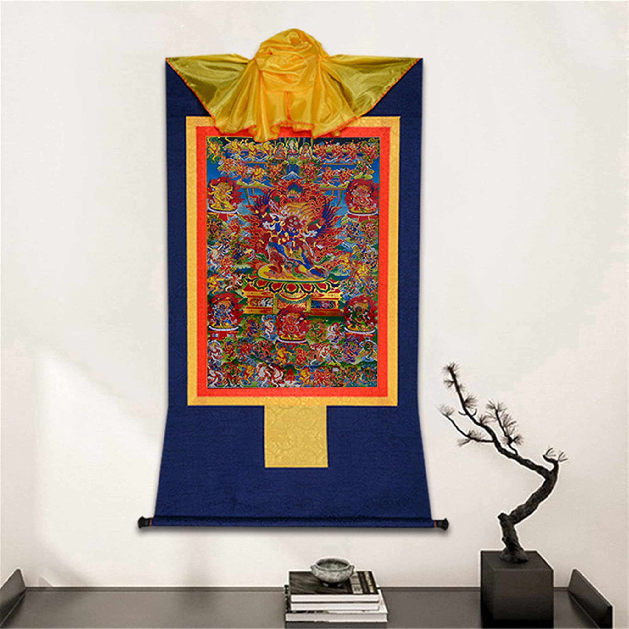 Tibetisches Thangka, Thangka-Malerei, buddhistischer Wandteppich, Zornige Gottheiten des Bardo Thodol (Tibetanisches Totenbuch), Malereikunst, buddhistischer Thangka-Brokat, Buddha-Wandteppich(Blue,Sm