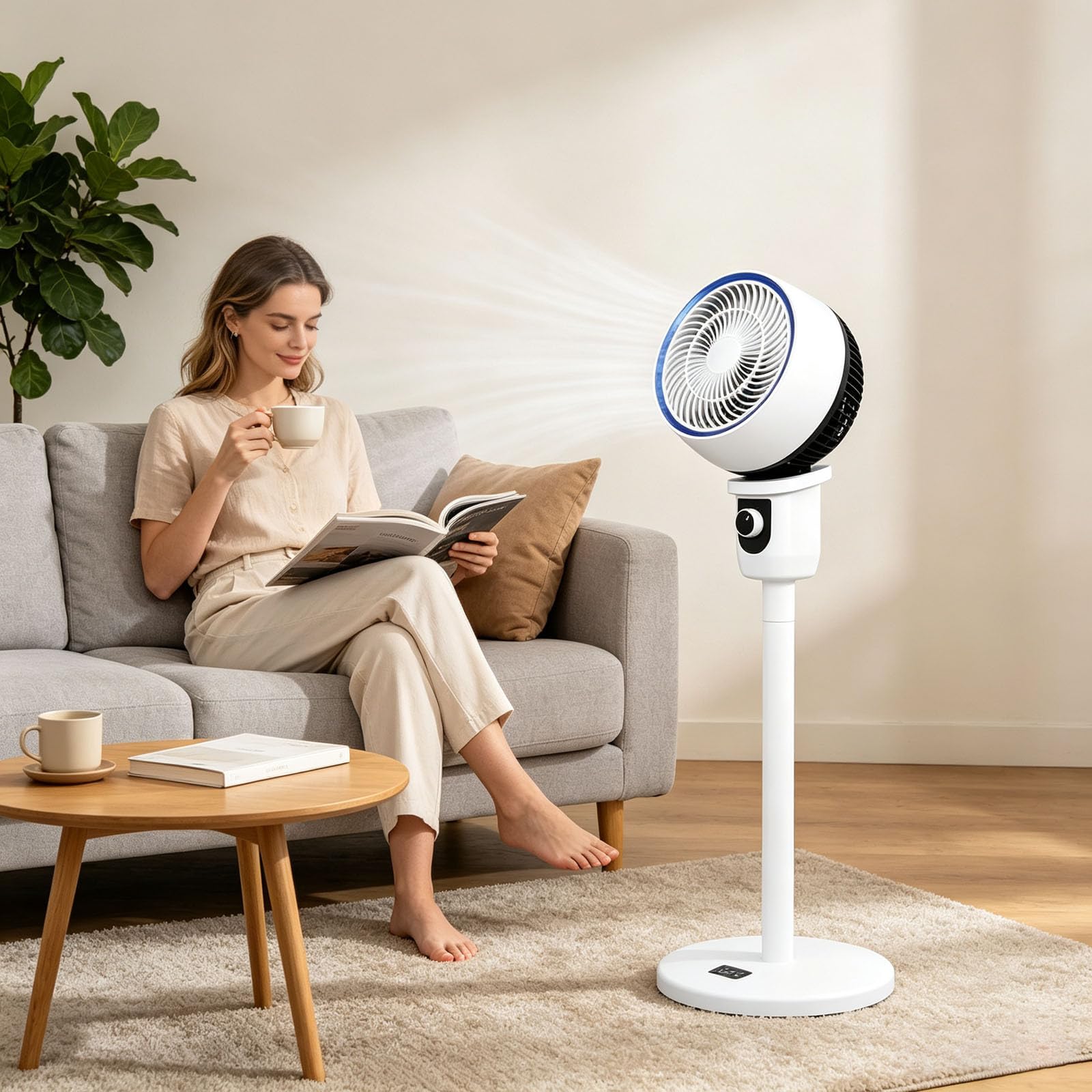 Générique Ventilateur bureau, sol, télescopique, oscillant, USB, tour personnelle portable avec hauteur réglable et flux d'air grand angle pour la maison, la chambre et les voyages (Blue, A)