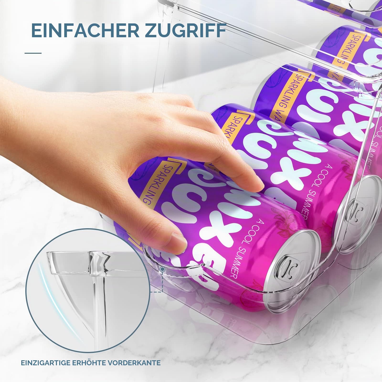 Soda-Dosenspender für Kühlschrank mit Deckel, stapelbarer Getränke-Organizer für Kühlschrank, transparenter Kunststoff-Kühlschrank-Organizer, Küche, Schränke 2er Set