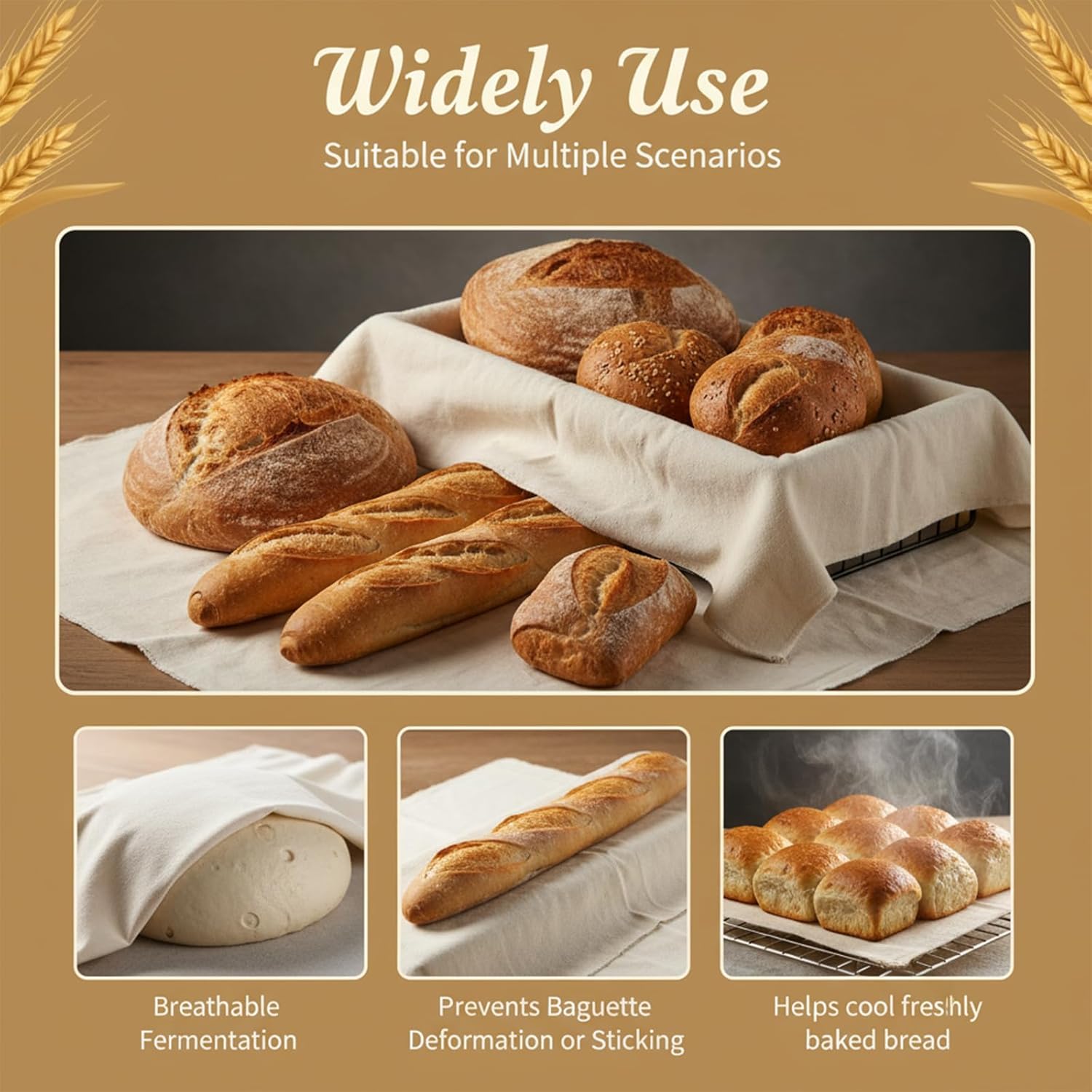 3PCS Tea Towels for Baking Sourdough 28x28 Inches Sourdough Bread Baking Tea Towels Cotton Flour Sack Towel Reusable Kitchen Tool for Bread Proofing Cloth, Baguettes, Loaves, Dough Raising - Image 3