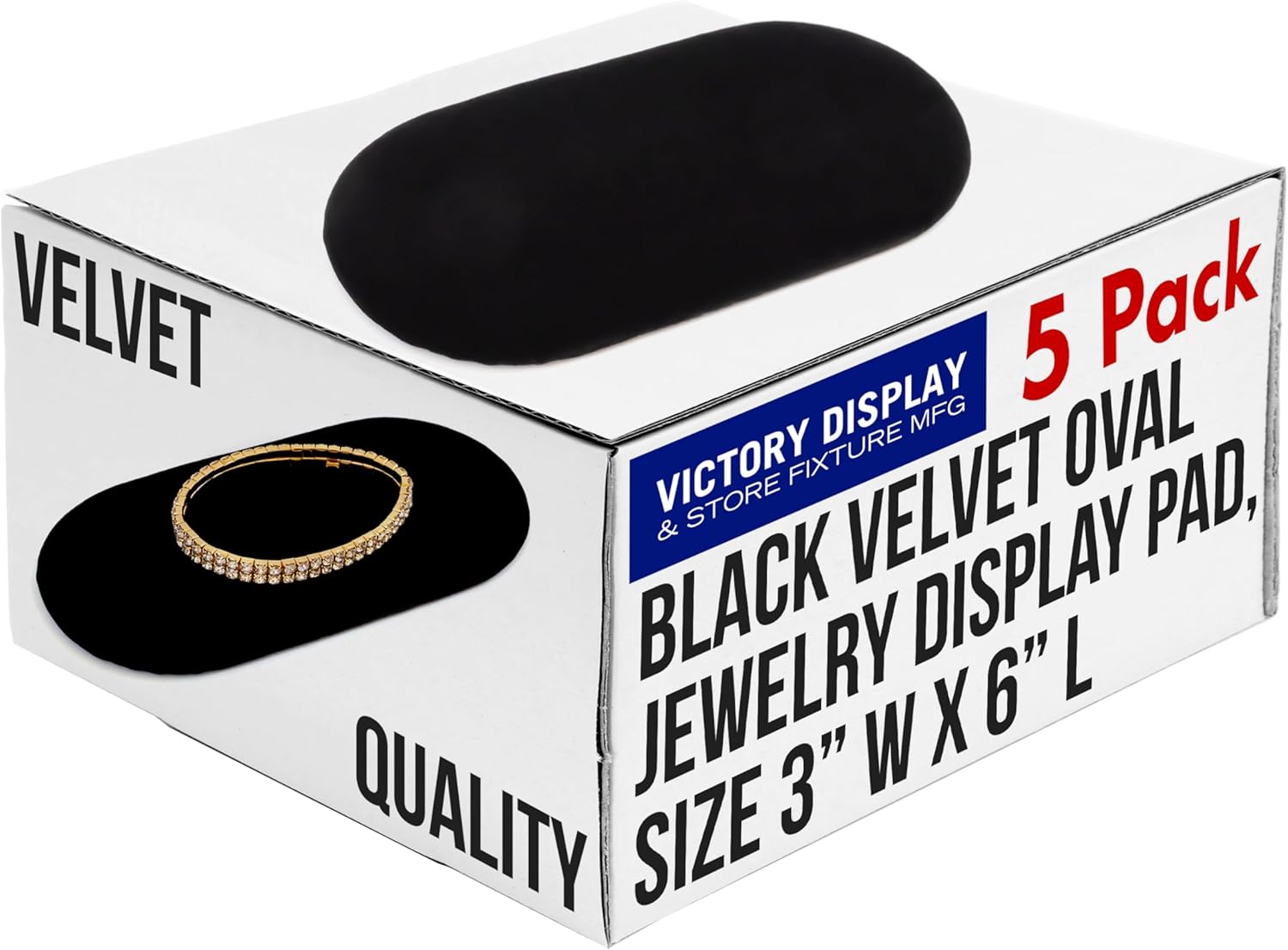 Black Velvet Oval Jewelry Display Pad, Size 3″W x 6″L (Quantity 5) (5, Black)