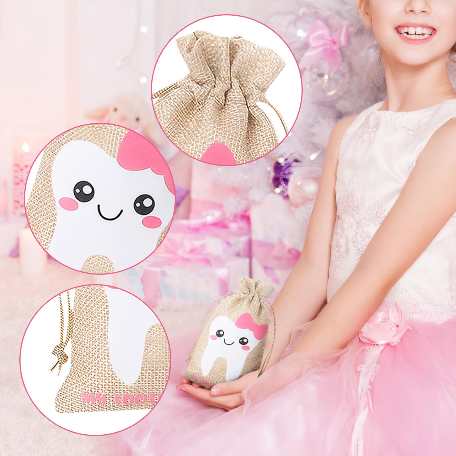 SIWOKJJO Tooth Fairy Box, Tooth Fairy Bag for Girls, Girl Keepsake Organizer, Lost Teeth Holder Box, Tooth Storage Box, Cute Wooden Tooth Fairy Keepsake - Image 3