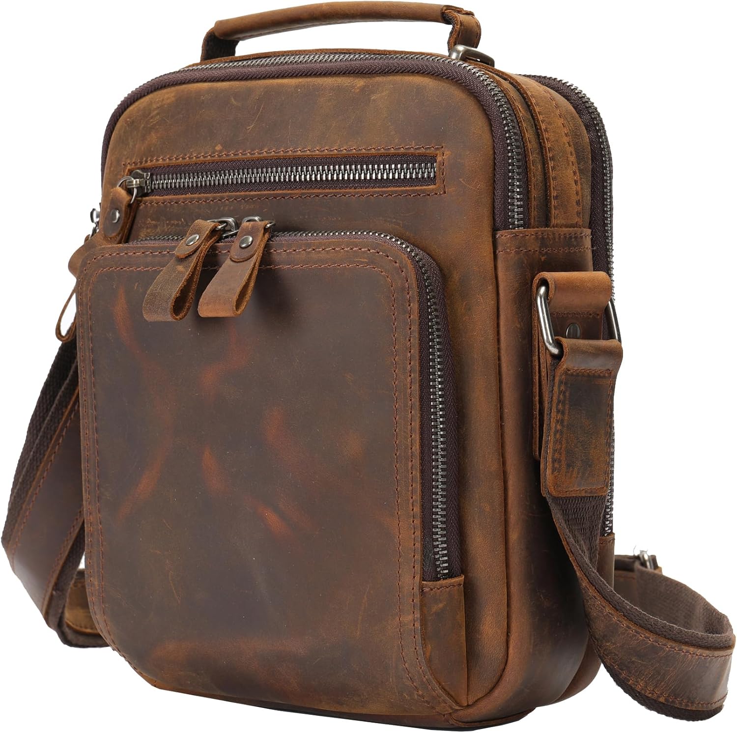 KPYWZER Genuine Leather Shoulder Bag Small Men Messenger Pack Handbag Sling Crossbody Bag Man Purse for Business