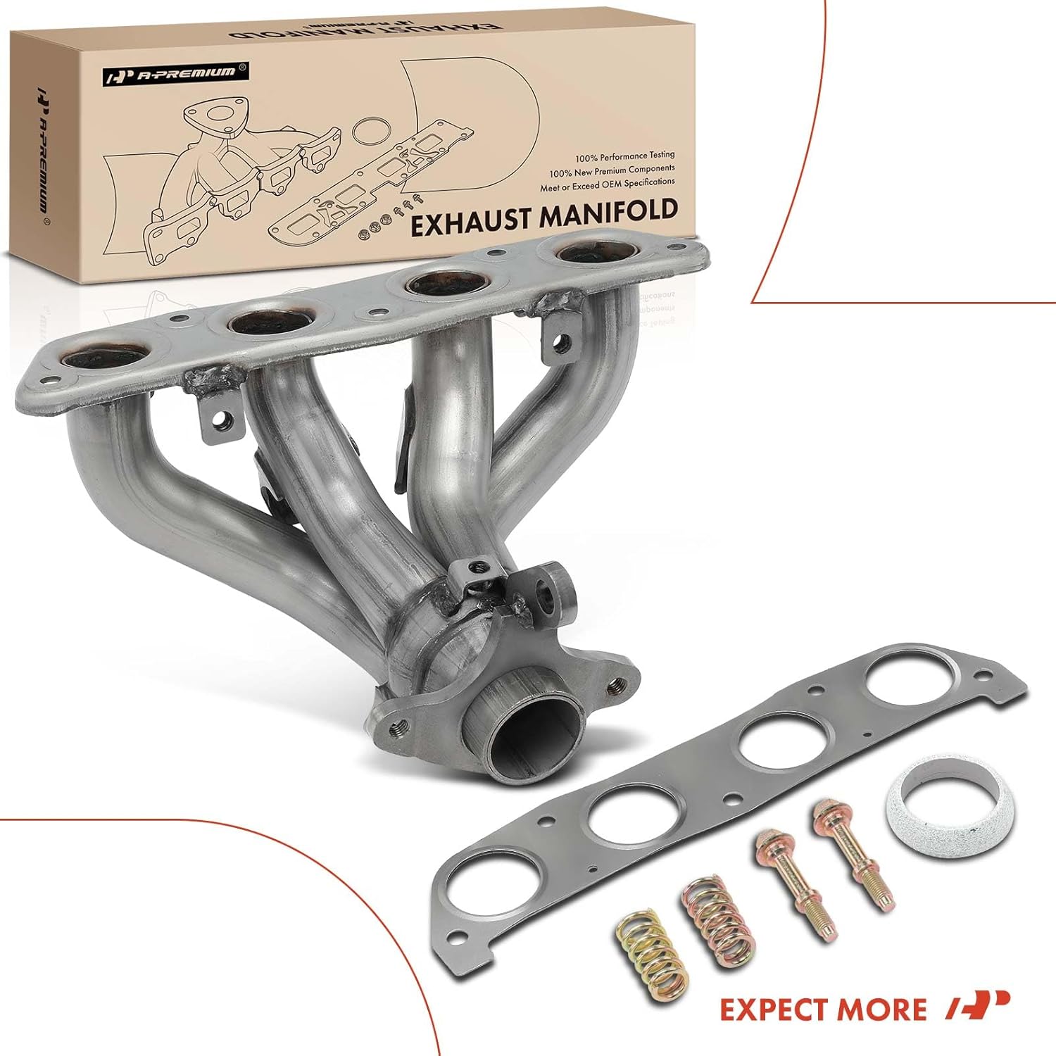 A-Premium [DOHC 4Cyl 1.8L] Engine Exhaust Manifold Kit Compatible with Toyota Corolla 1998-2001 & Chevrolet Prizm 1998-2002, with Gasket & Bolts & Springs