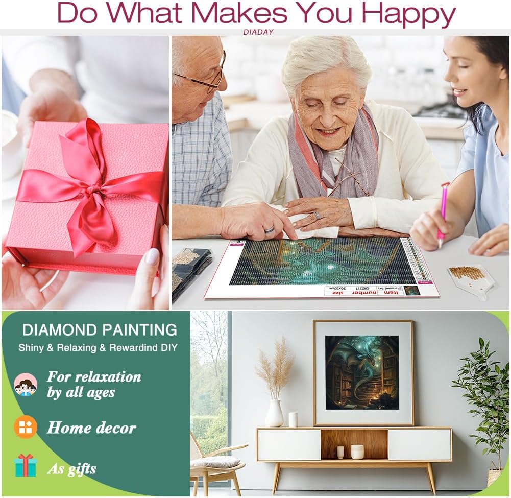 DIADAY 5D Diamond Painting Kits for Adults Dragon, Diamond Art Kits for Adults, Full Drill Round Gem DIY Animal Diamond Arts and Crafts Home Wall Decor Gift 12 x 12 Inches image 4